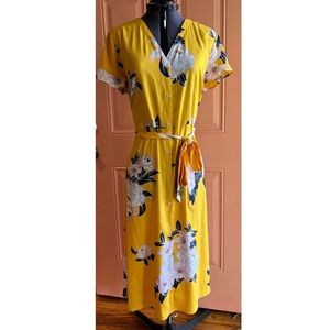 NWT Loft • Yellow Floral Midi Dress • Size 12P